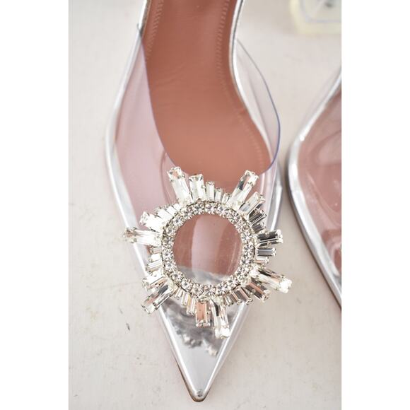 Amina Muaddi Begum Glass PVC Crystal Transparent Slingback Sandal Heel Pump 35.5 - Picture 13 of 16